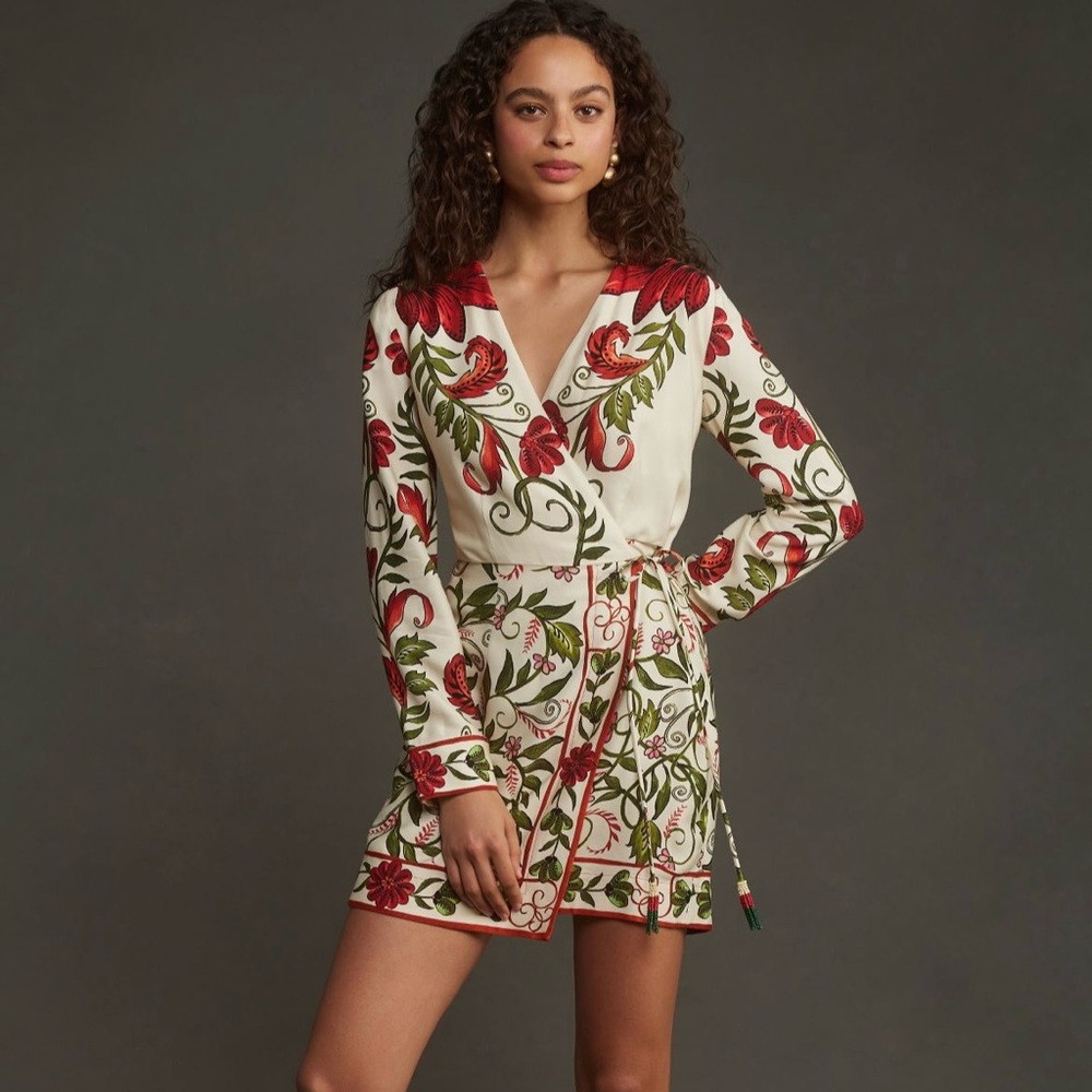 Farm Rio Long-Sleeve Printed Wrap Dress